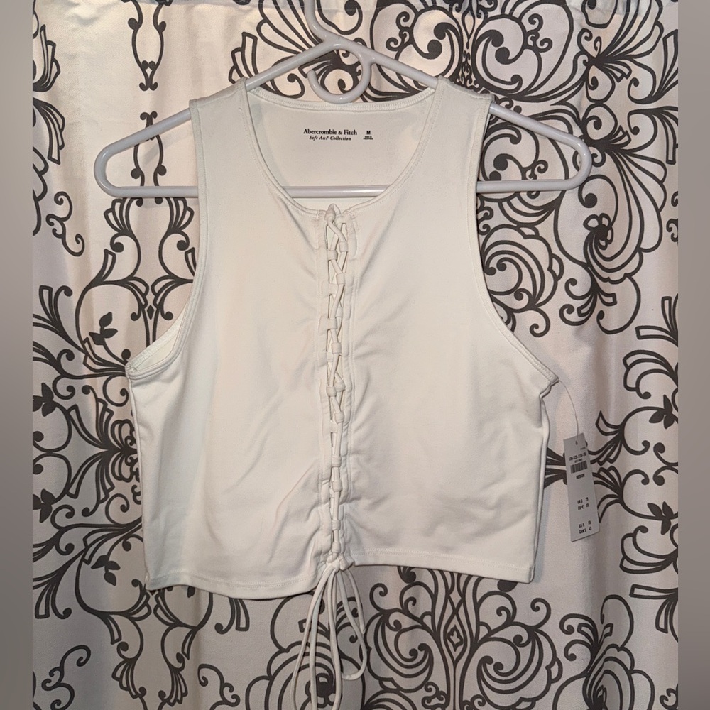 Abercrombie & Fitch Soft A&F Collection Lace Up White Seamless Crop Top